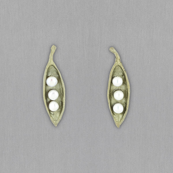Michael Michaud Design: Pea Pod Earrings, Petite 3 Pearl Post