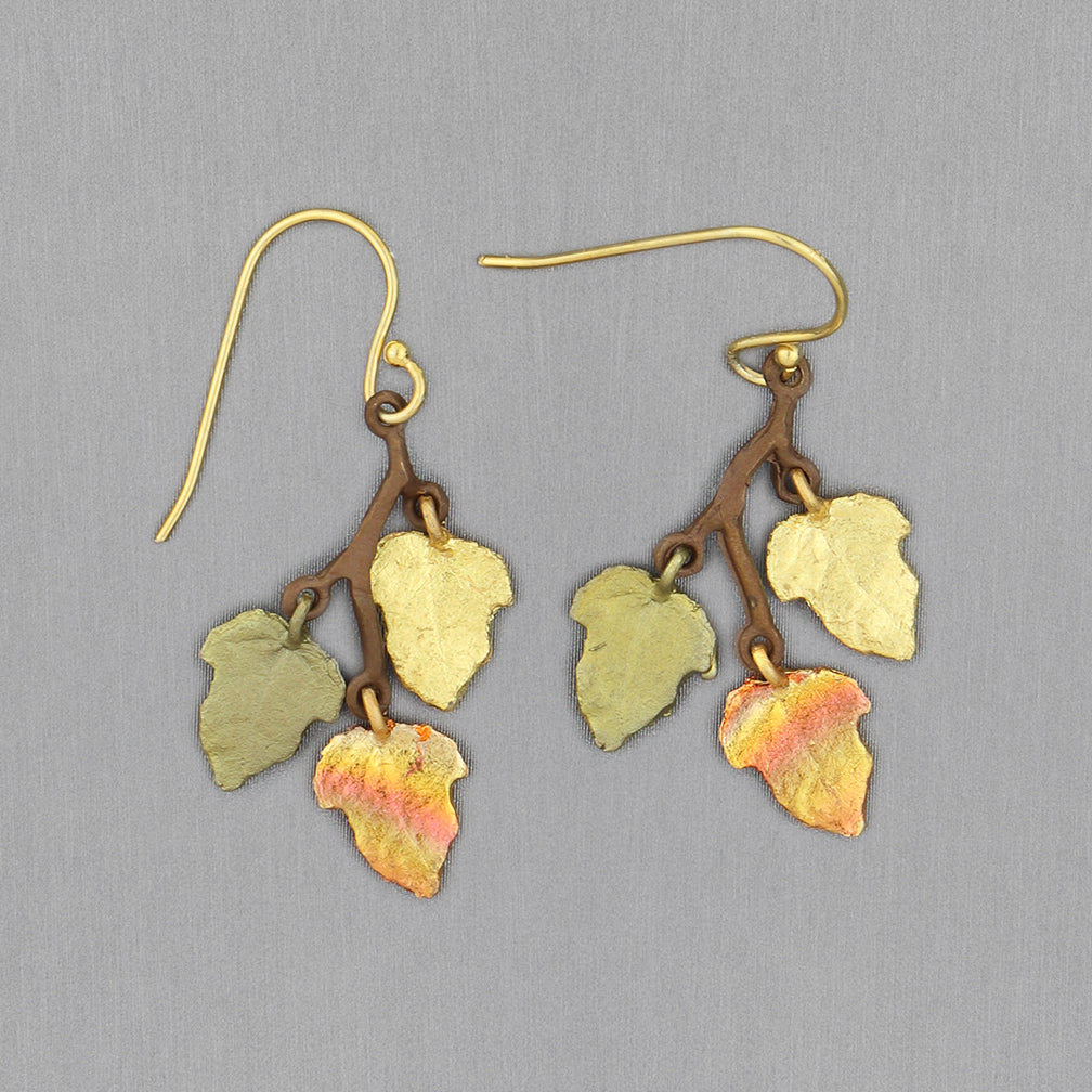 Michael Michaud Design: Sugar Maple Earrings, 3-Leaf Dainty Wire