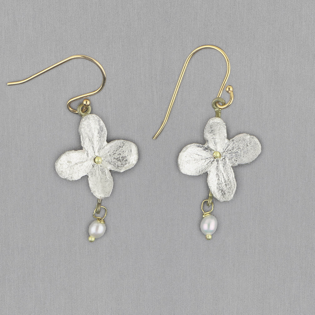Michael Michaud Design: White Hydrangea Earrings, Single Flower Wire