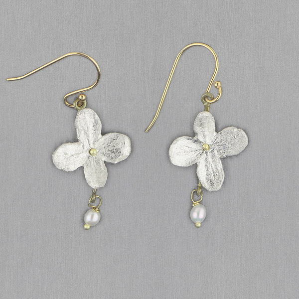 Michael Michaud Design: White Hydrangea Earrings, Single Flower Wire