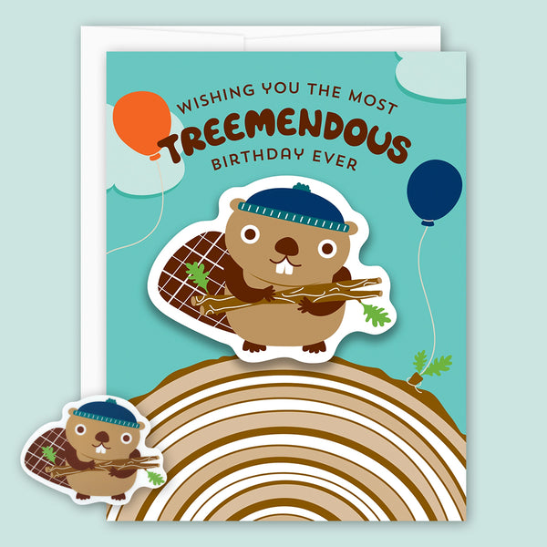 Night Owl Paper Goods Birthday Card: Treemendous Beaver