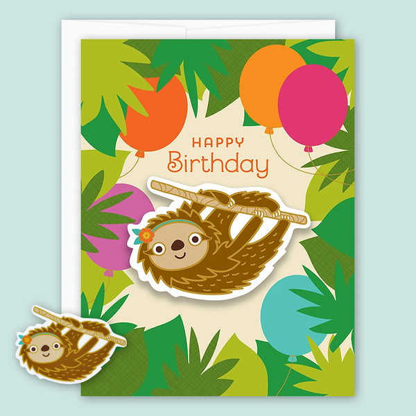 Night Owl Paper Goods Birthday Card: Forest Sloth