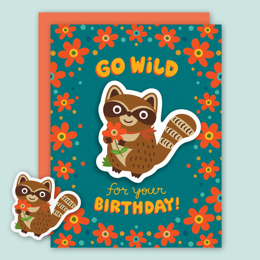 Night Owl Paper Goods Birthday Card: Wild Raccoon