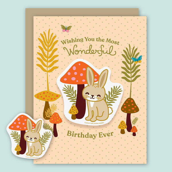 Night Owl Paper Goods Birthday Card: Wonderful Rabbit