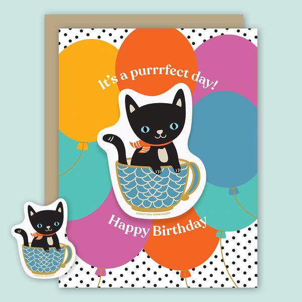 Night Owl Paper Goods Birthday Card: Purrrfect Day Black Cat
