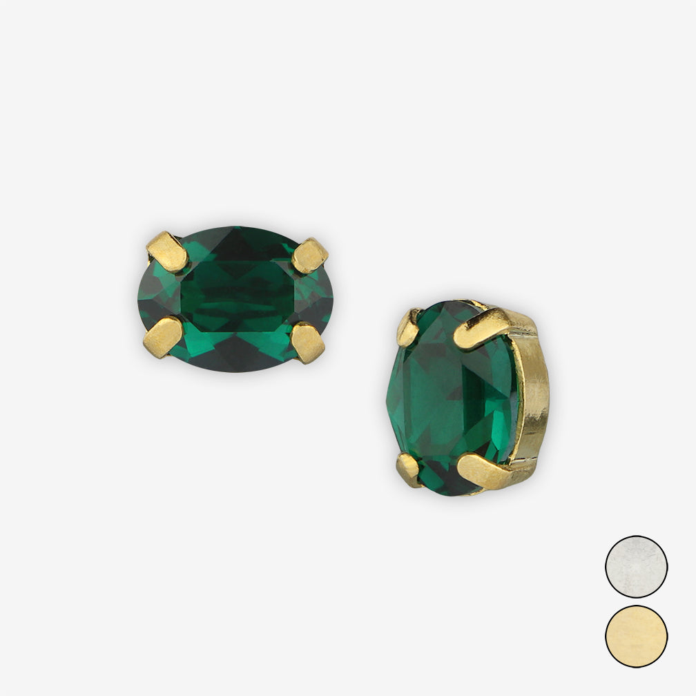 Noon Designs: Earrings: Mini Oval Stud, Emerald