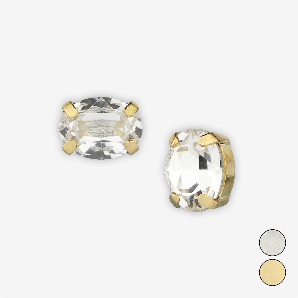 Noon Designs: Earrings: Mini Oval Stud, White Diamond