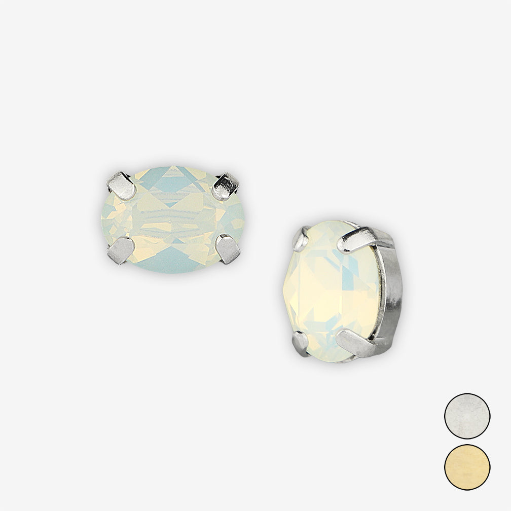 Noon Designs: Earrings: Mini Oval Stud, White Opal