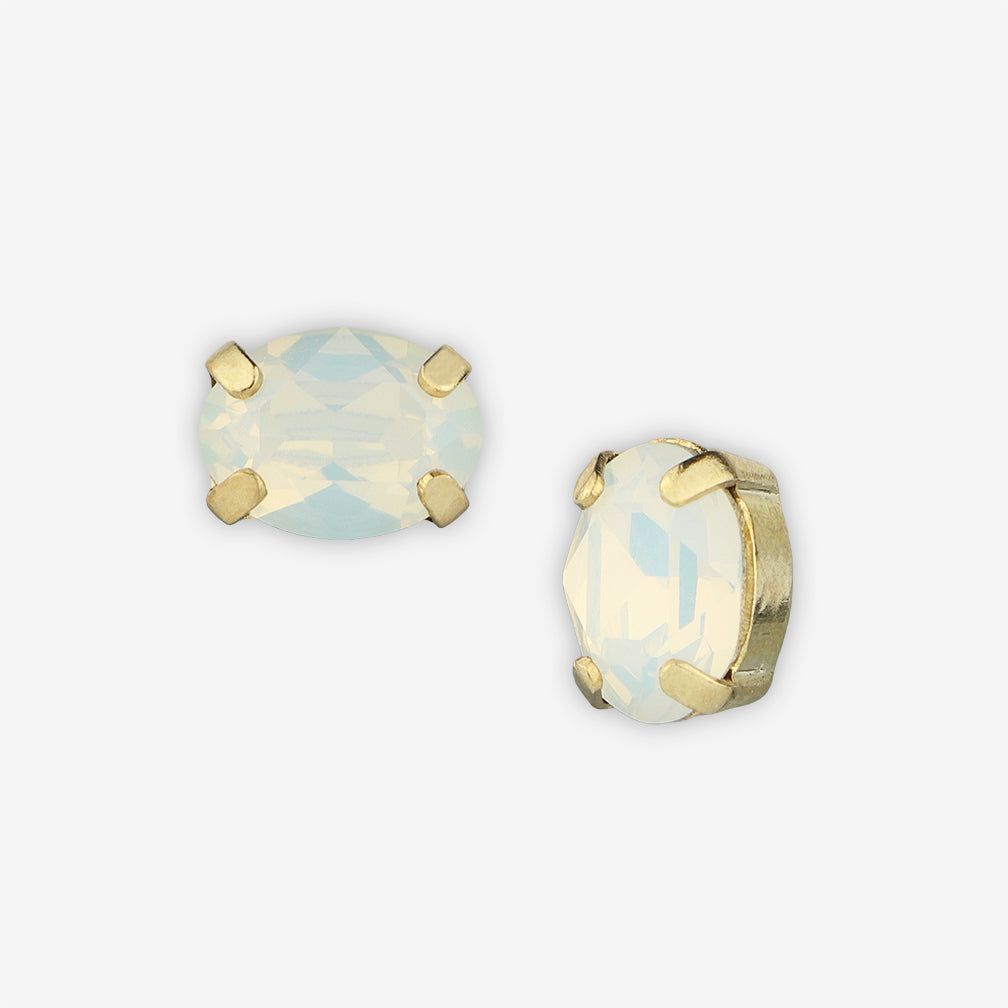 Noon Designs: Earrings: Mini Oval Stud, White Opal