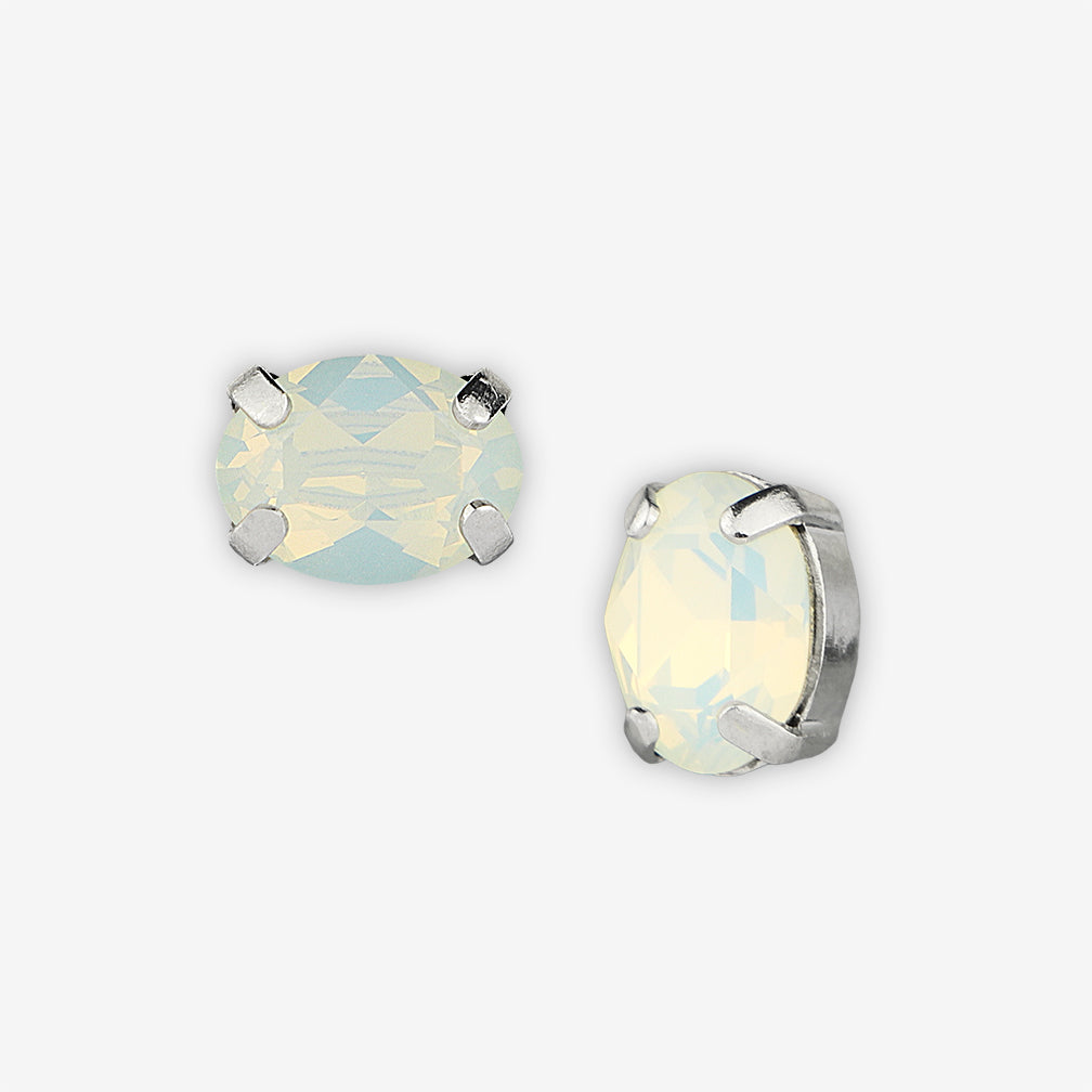 Noon Designs: Earrings: Mini Oval Stud, White Opal