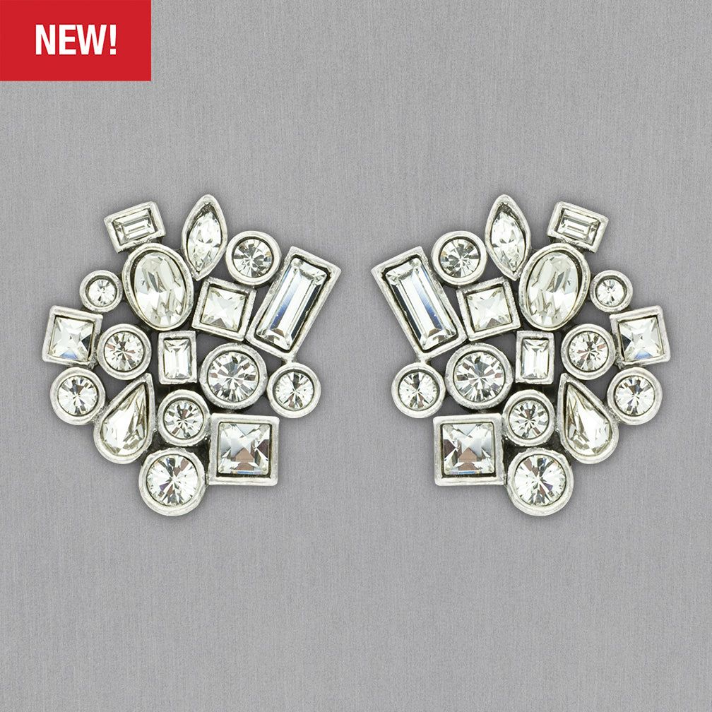 Patricia Locke Jewelry: Confetti Clip Earrings in All Crystal