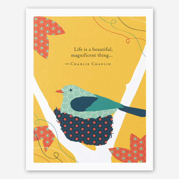 Positively Green Baby Shower Card: “Life is a beautiful, magnificent thing...” —Charlie Chaplin
