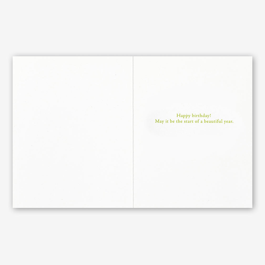 Positively Green Birthday Card: “…living is beginning, always, every moment.” —Cesare Pavese