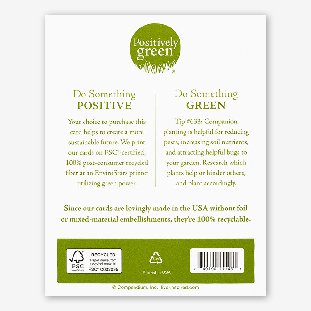 Positively Green Birthday Card: “…living is beginning, always, every moment.” —Cesare Pavese