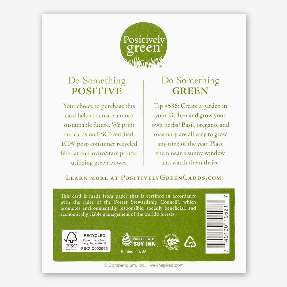 Positively Green Encouragement Card: “This is not a letter but my arms around you for a brief moment.” —Katherine Mansfield