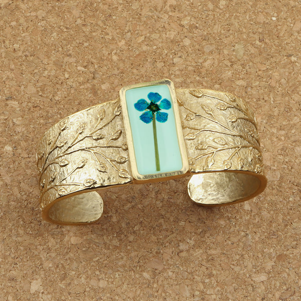 Shari Dixon Cuff: Turquoise Bridal Wreath on Aqua, Medium Rectangle