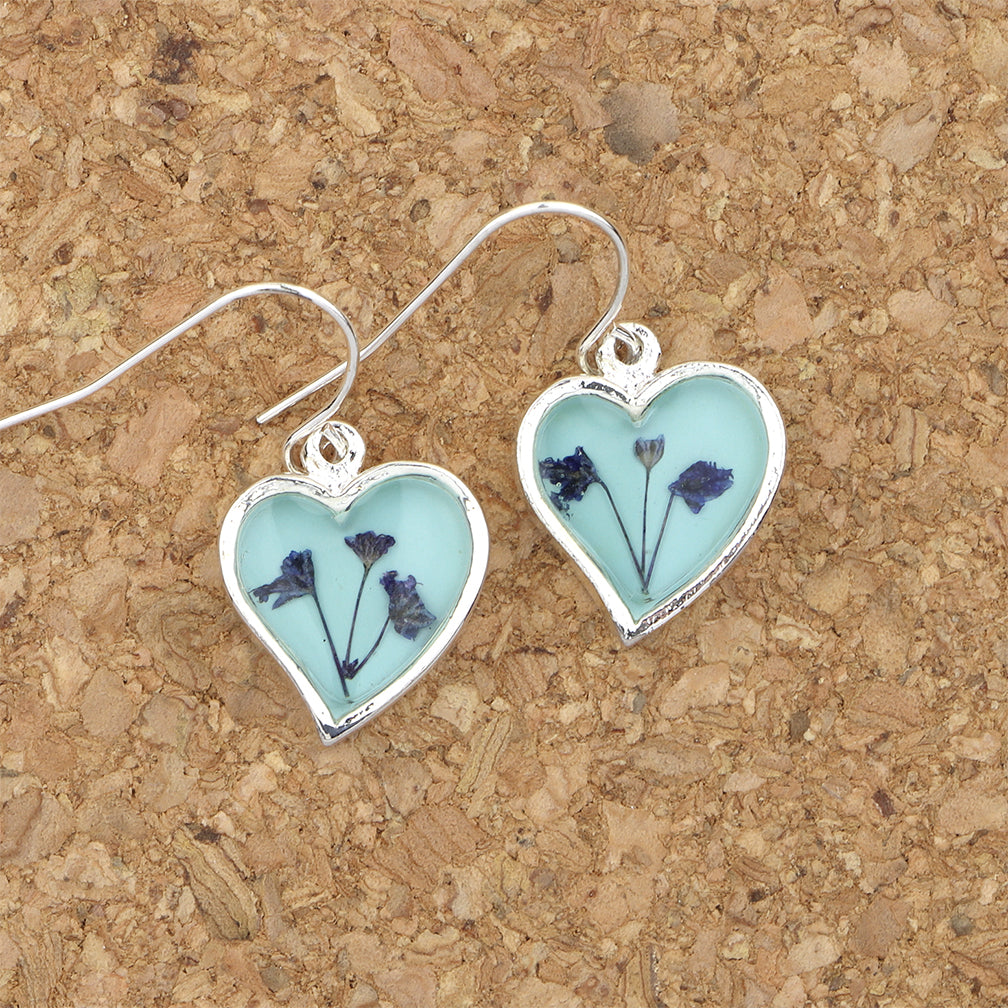 Shari Dixon Earrings: Baby's Breath Blue, Small Heart