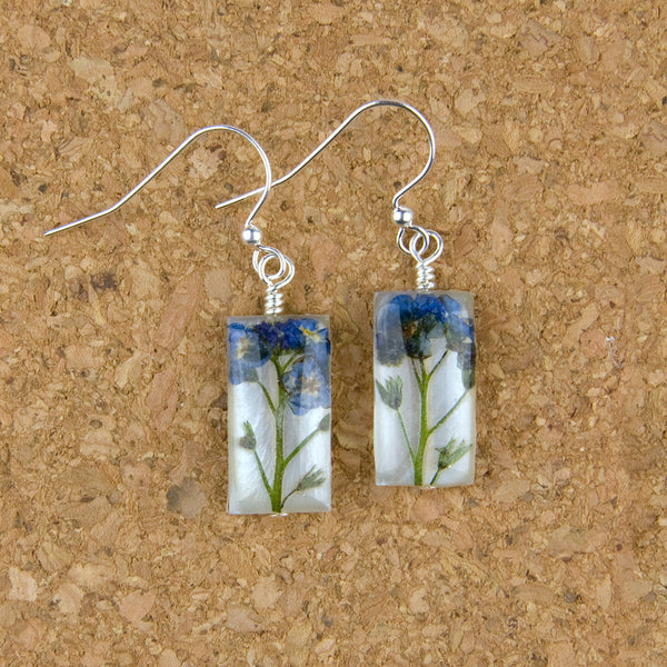 Shari Dixon Earrings: Forget Me Not on Shell, Small Rectangle