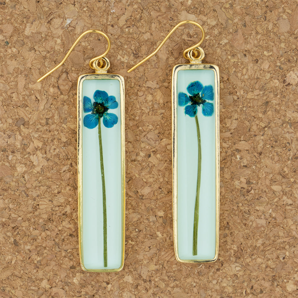 Shari Dixon Earrings: Turquoise Bridal Wreath On Aqua, Long Rectangle