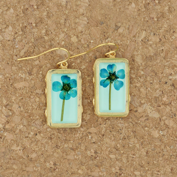 Shari Dixon Earrings: Turquoise Bridal Wreath On Aqua, Small Rectangle