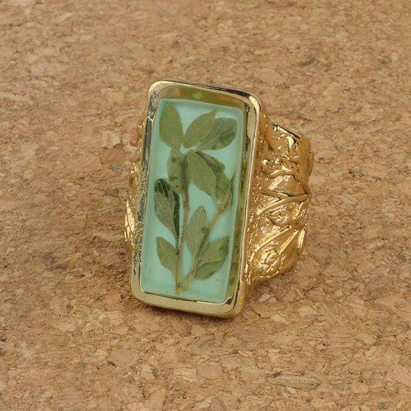 Shari Dixon Ring: Thyme on Aqua