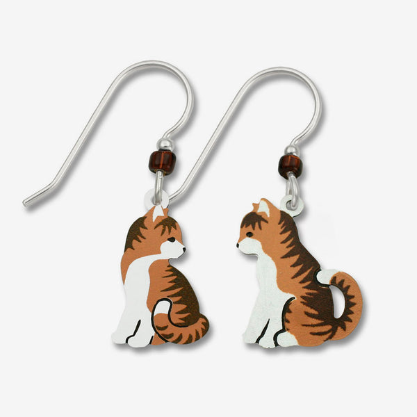Sienna Sky Earrings: "Tess" Pair of Tabby Cats Facing Each Other