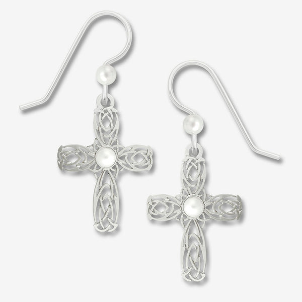 Sienna Sky Earrings: Celtic-Style Cross with Pearl Cab