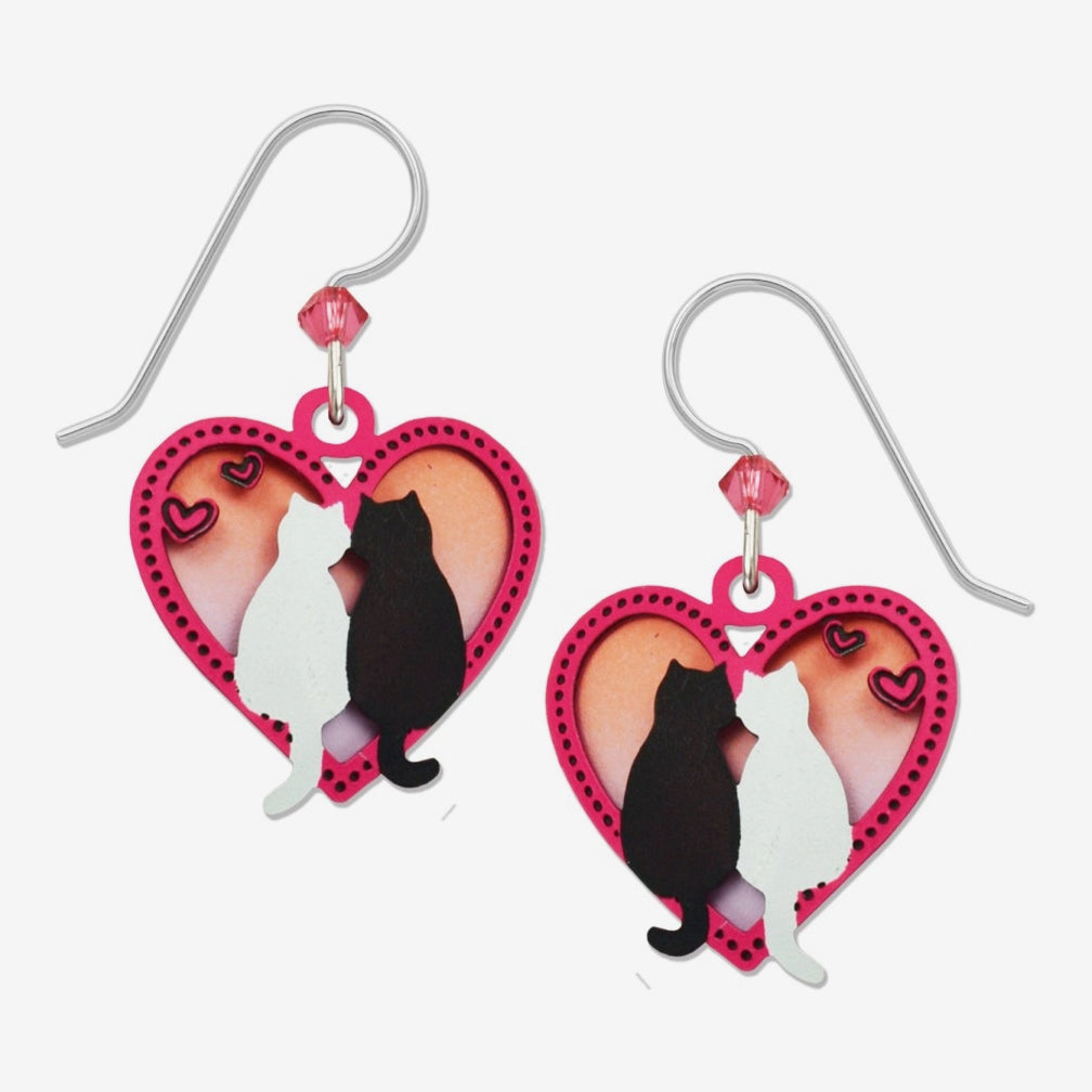 Sienna Sky Earrings: Black & White Cats in Heart