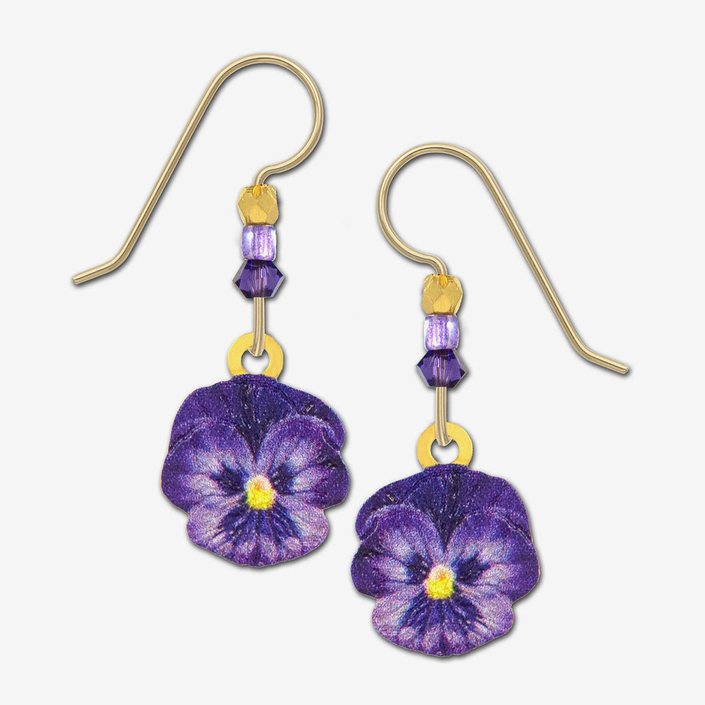 Sienna Sky Earrings: Purple Pansy Flower