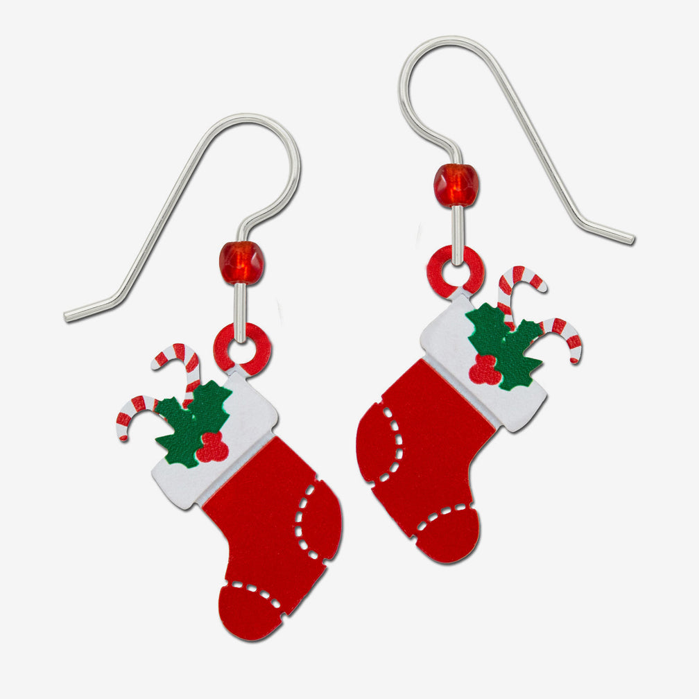 Sienna Sky Earrings: Red Stocking with Candy Canes