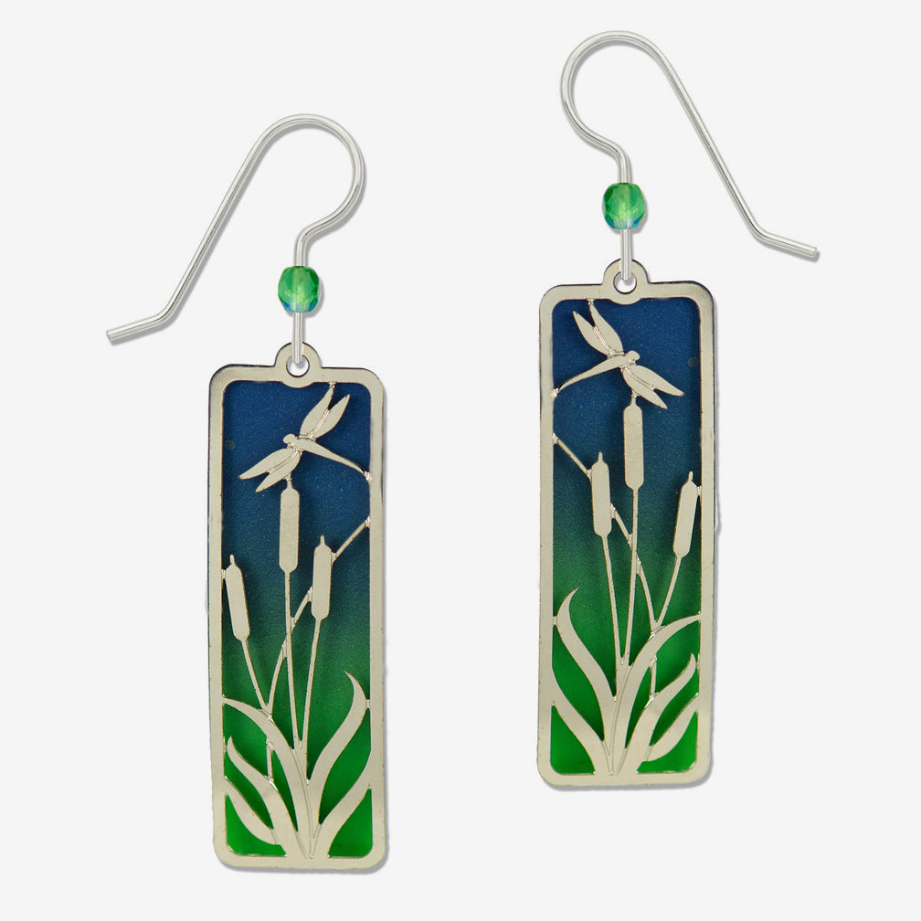 Sienna Sky Earrings: Dragonfly and Cattails