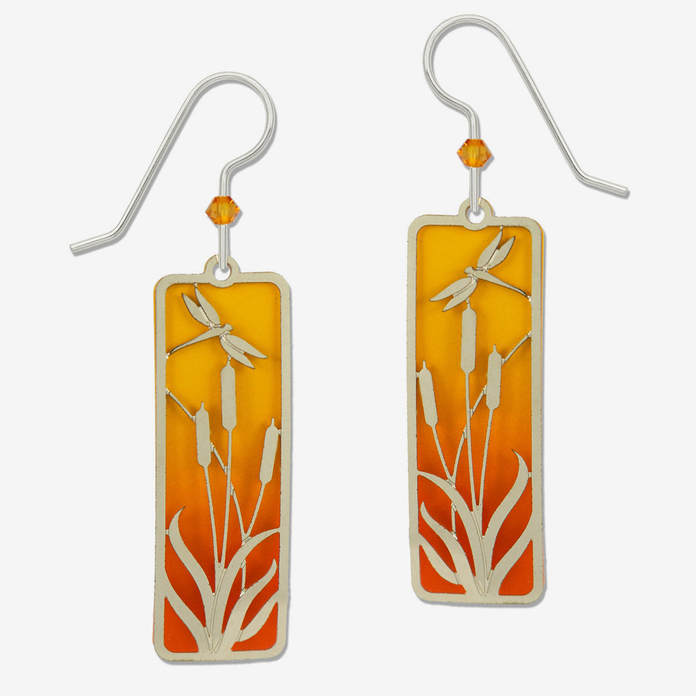 Sienna Sky Earrings: Orange Dragonfly with Cattails