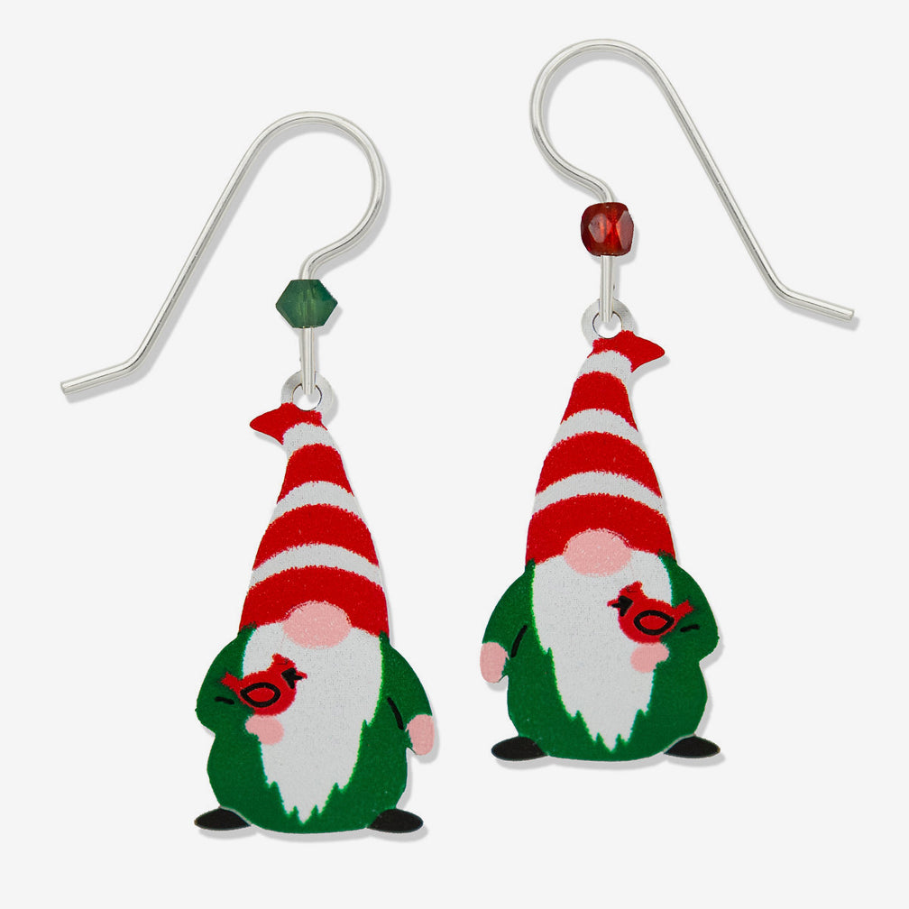 Sienna Sky Earrings: Christmas Gnome with Cardinal