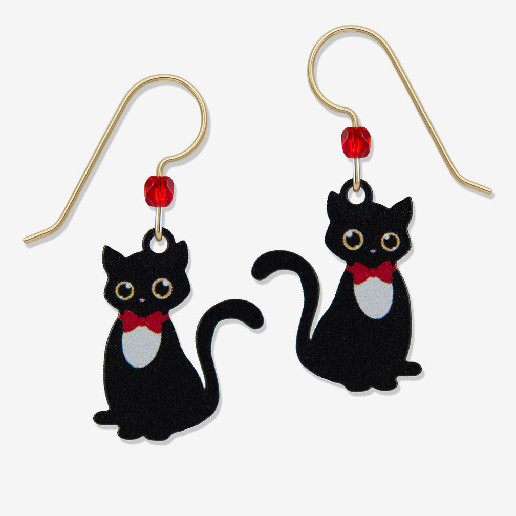 Sienna Sky Earrings: Black Cat with Bowtie