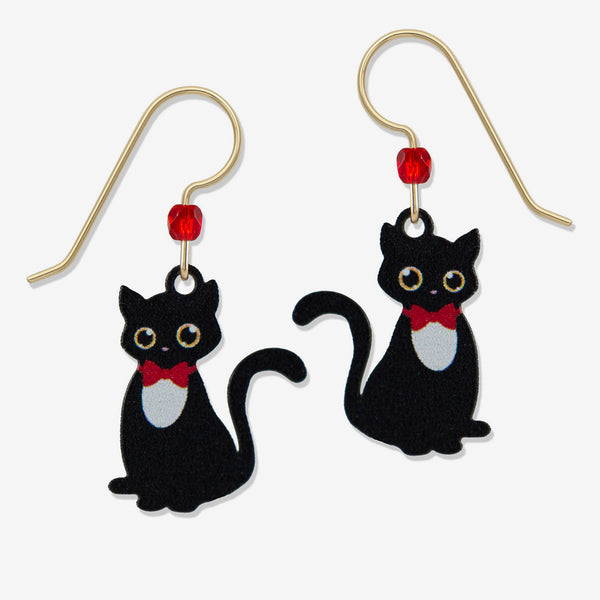 Sienna Sky Earrings: Black Cat with Bowtie