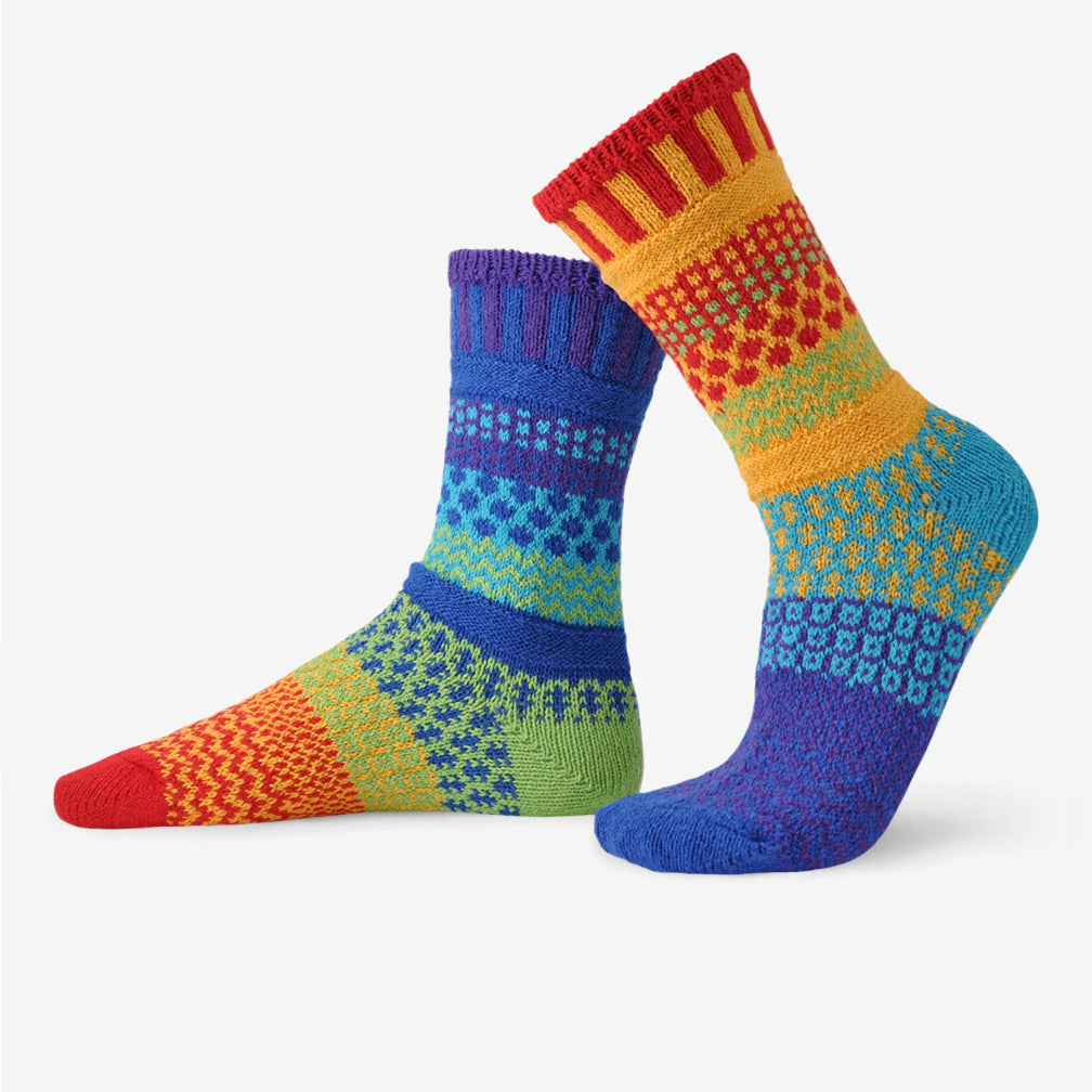 Solmate Socks: Adult Crew Socks: Rainbow
