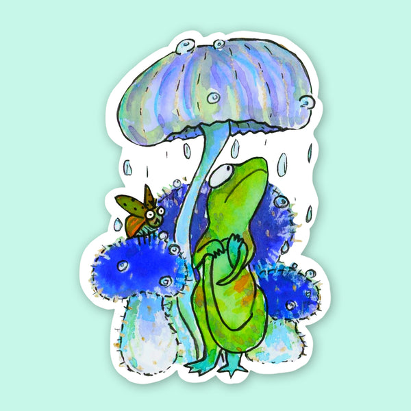 SquidCat, Ink Sticker: Green Gecko and Mushrooms