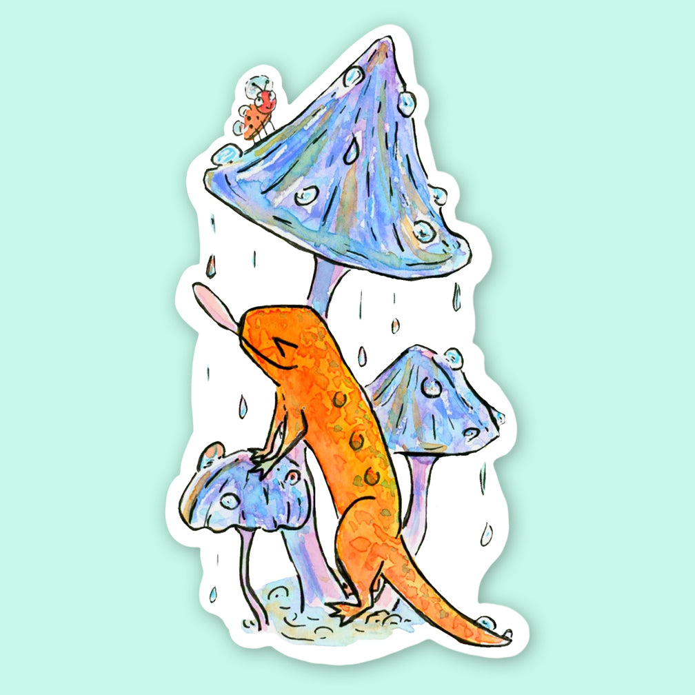 SquidCat, Ink Sticker: Orange Newt and Mushrooms