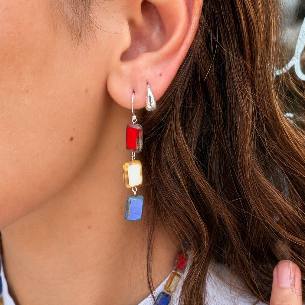 Stefanie Wolf Designs: Earrings: Trilogy, Triple Tile Red White & Blue