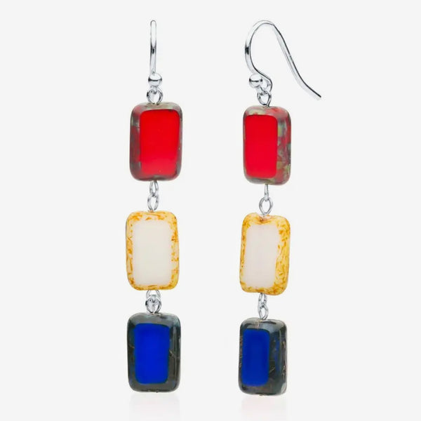 Stefanie Wolf Designs: Earrings: Trilogy, Triple Tile Red White & Blue