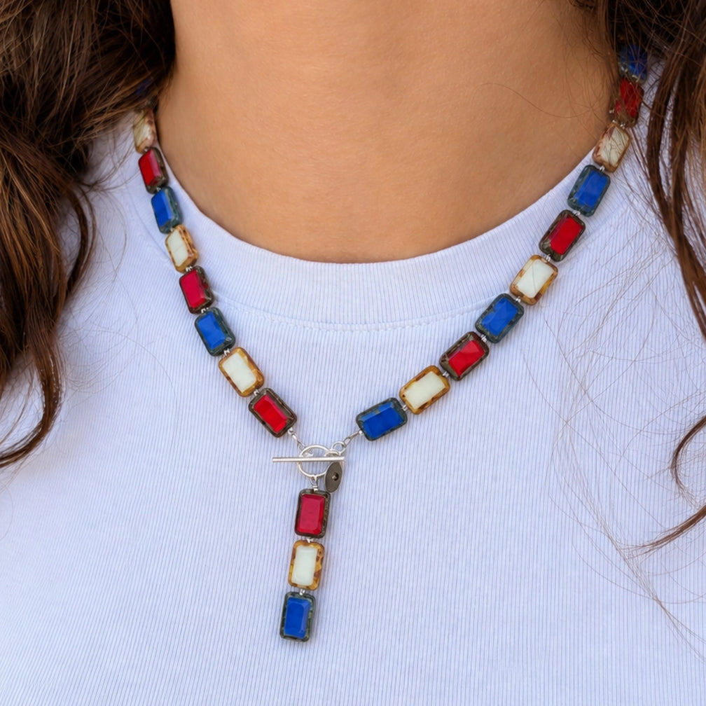 Stefanie Wolf Designs: Necklace: Trilogy, 18" Red White & Blue