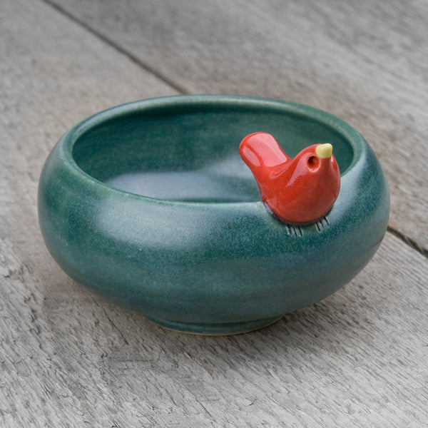 Tasha McKelvey: Small Ceramic Bird Bowl: Teal/Red