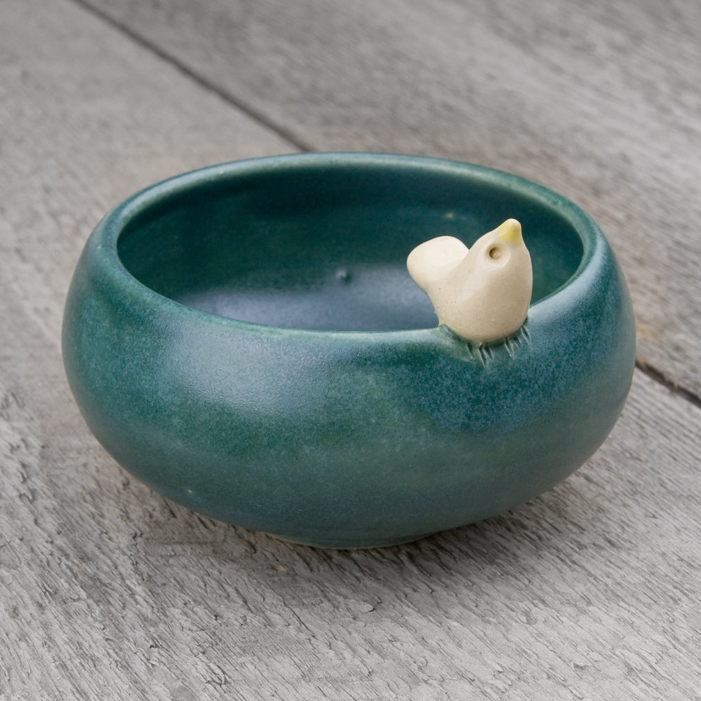 Tasha McKelvey: Small Ceramic Bird Bowl: Teal/White