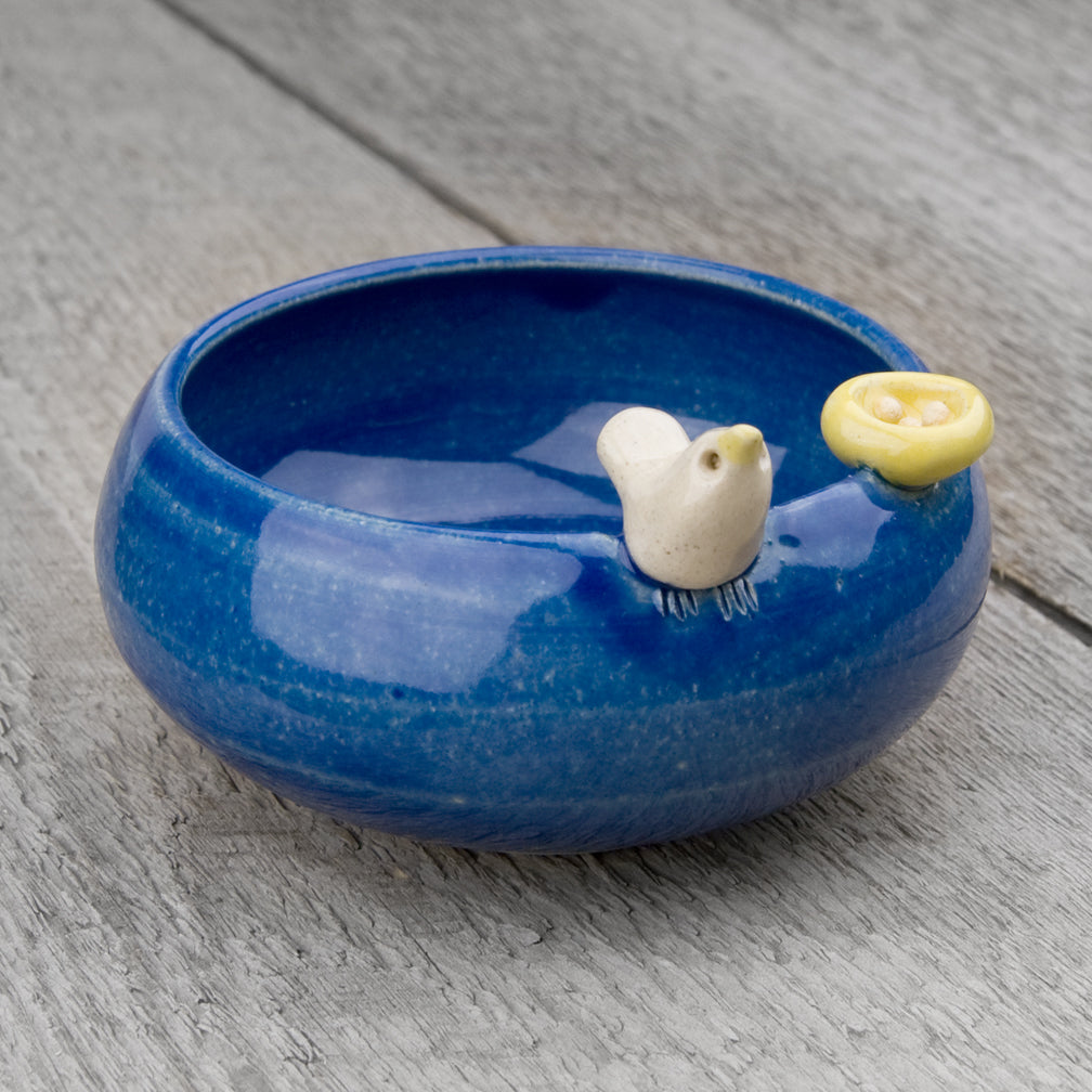 Tasha McKelvey: Small Ceramic Bird Bowl with Nest: Cobalt/White