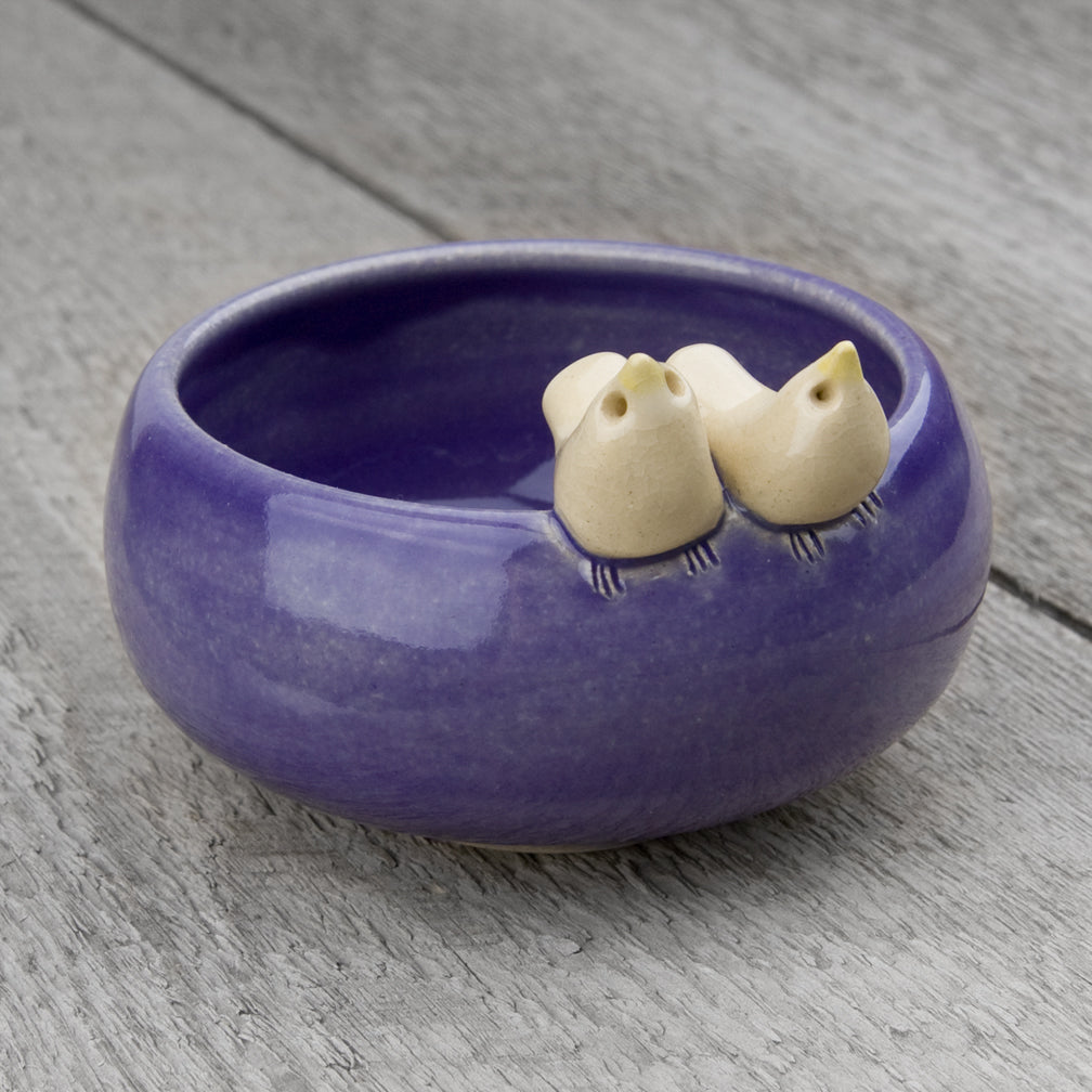 Tasha McKelvey: Small Ceramic Bird Pair Bowl: Purple/White