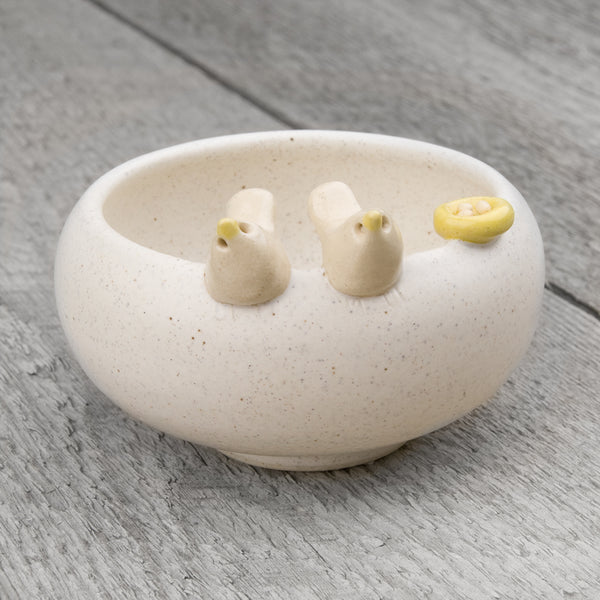 Tasha McKelvey: Small Ceramic Bird Pair with Nest: White/White