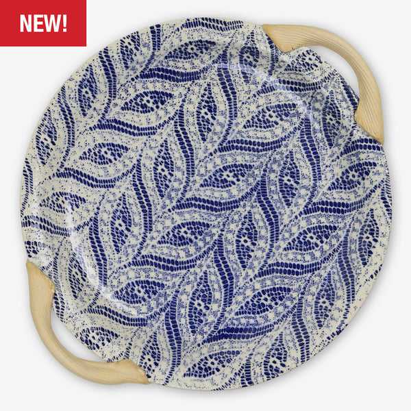 Terrafirma Ceramics: 13" Round with Handles: Paisley Cobalt