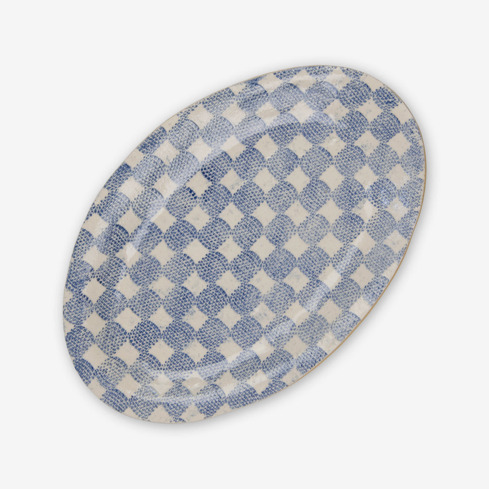 Terrafirma Ceramics: Petite Oval Platter: Checker Cobalt