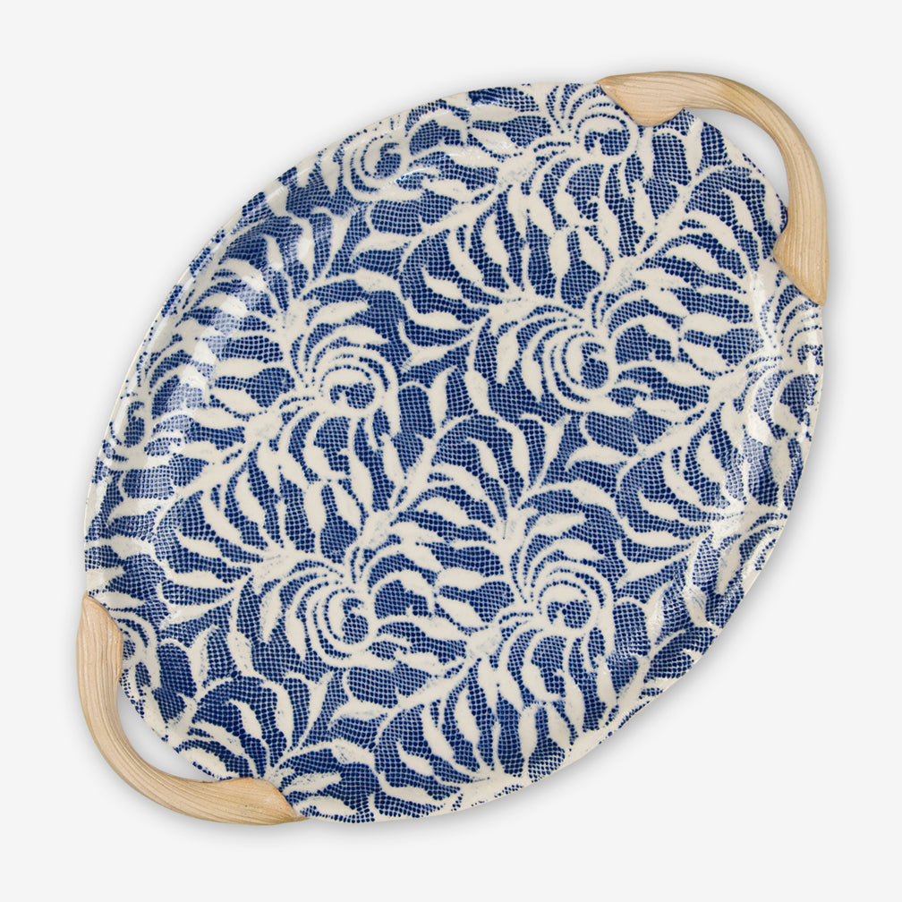 Terrafirma Ceramics Small Oval Platter with Handles Laurel Cobalt