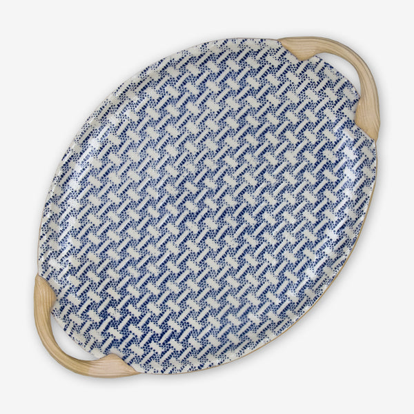 Terrafirma Ceramics: Small Oval Platter with Handles: Wicker Cobalt